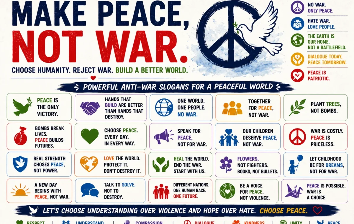 Best 50 Catchy Anti War Slogans (2026)
