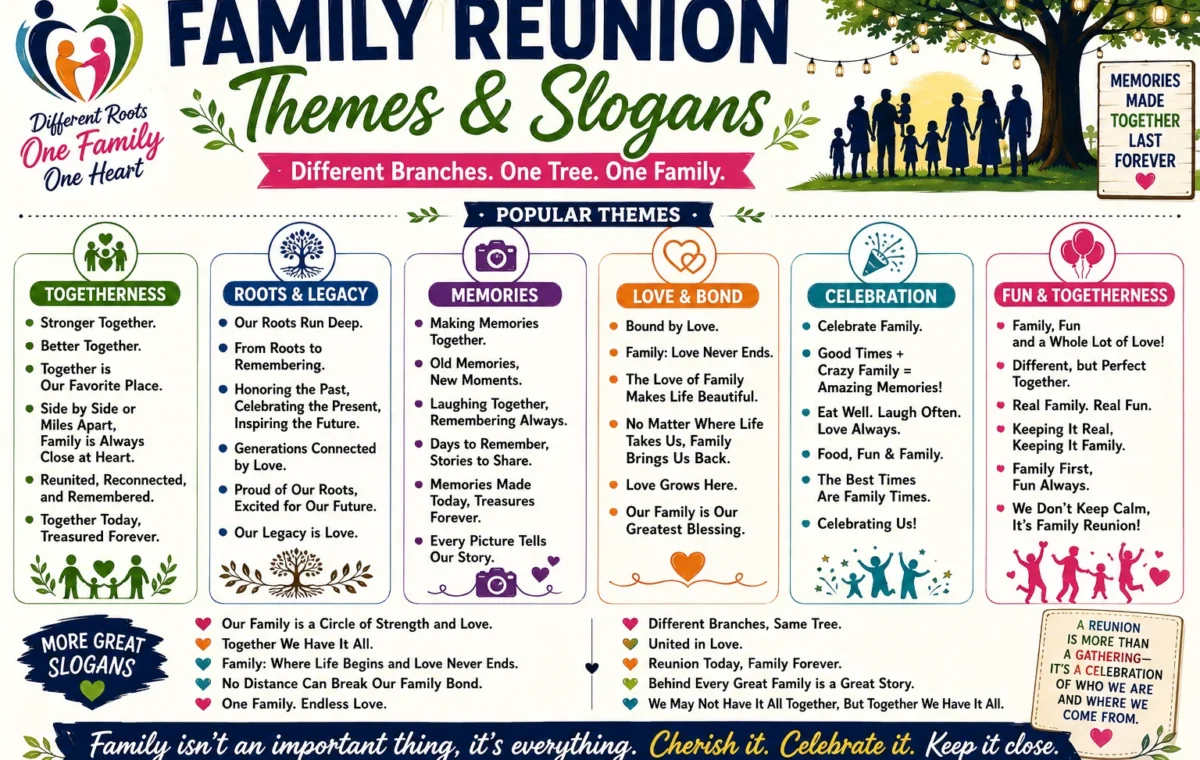 Super 50 Catchy Family Reunion Themes and Slogans (2026)