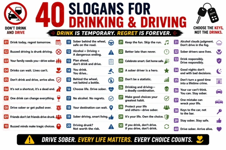 Super 70 Catchy Slogans For Drinking and Driving (2026)